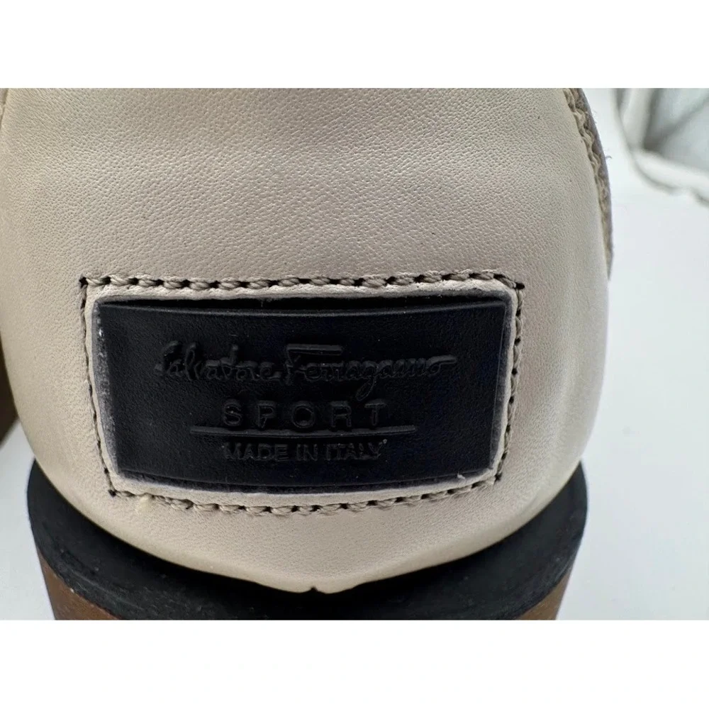 Salvatore Ferragamo Sport Mens Cream Leather Boat Shoes Loafers UR40900 Size 8 D